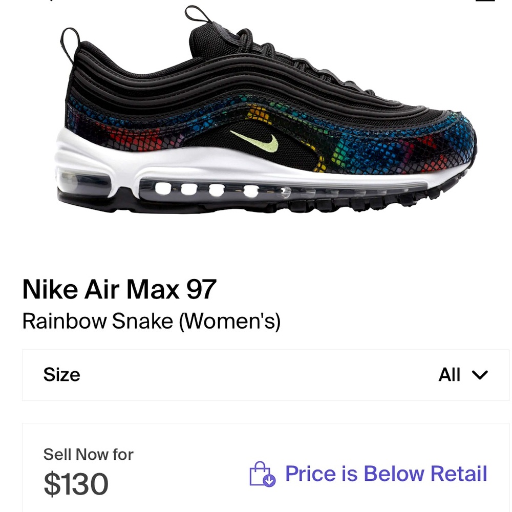 Nike Air Max 97 SE “Rainbow Snake” Sz 10 women’s.